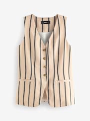Ecru Ramie Blend Longline Stripe Waistcoat - Image 5 of 6
