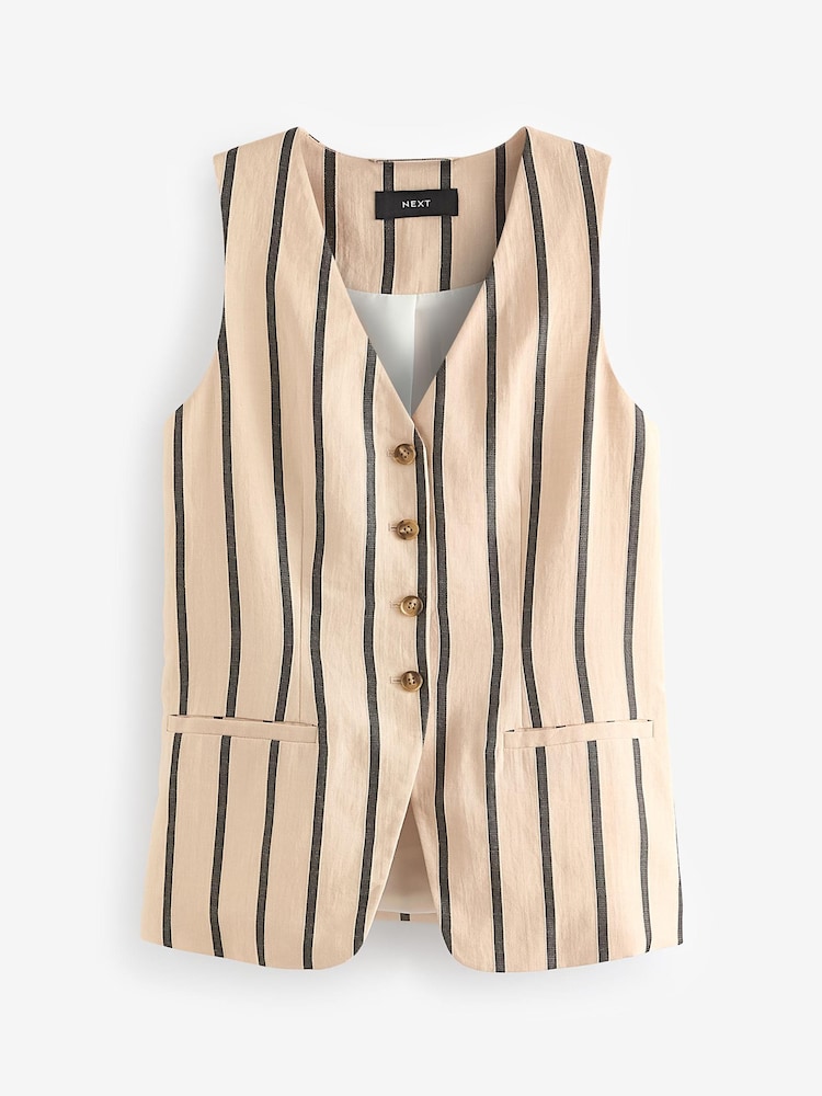 Ecru Ramie Blend Longline Stripe Waistcoat - Image 5 of 6