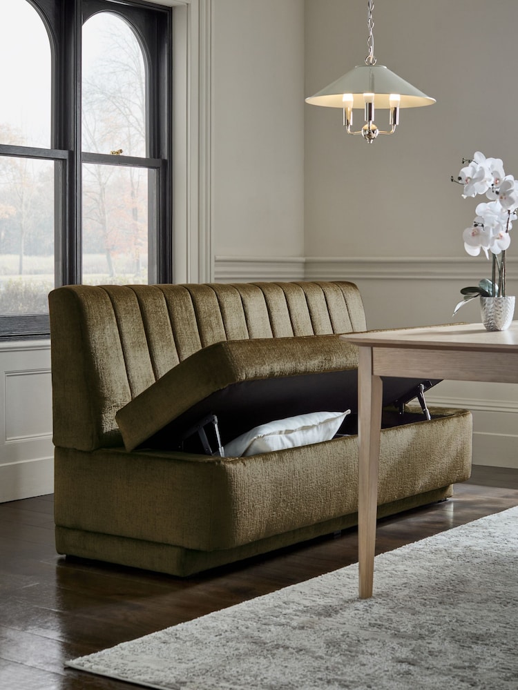 Plush Chenille Moss Green Anderson Storage Dining Bench - Image 2 of 9