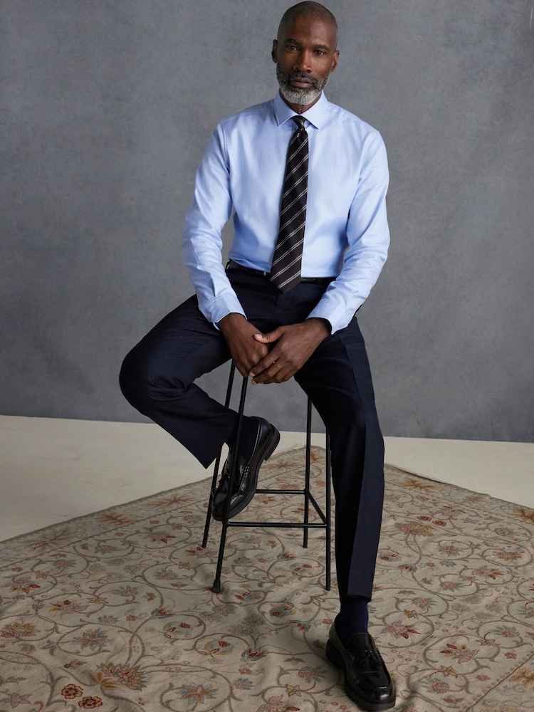 Blue Textured Single Cuff Signature Shirt - Image 1 of 8 Blue Textured Single Cuff Signature Shirt - Image 1 of 8