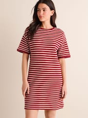 Red and Cream Stripe Crochet Boxy T-Shirt Dress - Image 1 of 1