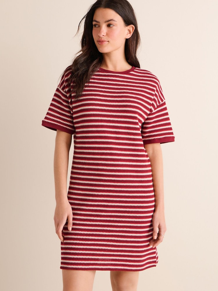 Red and Cream Stripe Crochet Boxy T-Shirt Dress - Image 1 of 1
