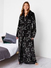 Long Tall Sally Black Foil Star Shawl Collar Robe - Image 1 of 5