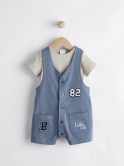 Blue Varsity Baby Jersey 100% Cotton Dungarees and Bodysuit Set (0mths-2yrs) - Image 1 of 7