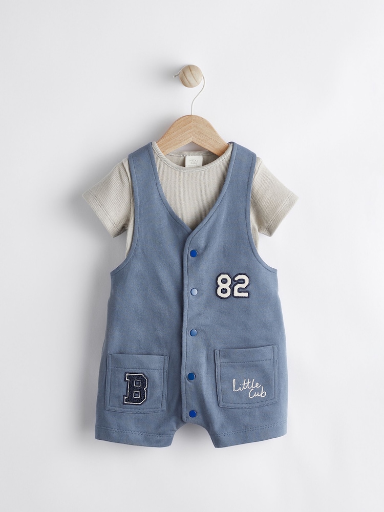 Blue Varsity Baby Jersey 100% Cotton Dungarees and Bodysuit Set (0mths-2yrs) - Image 1 of 7