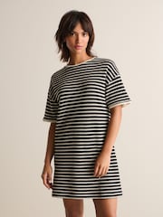 Black/White Mono Stripe Crochet Boxy T-Shirt Dress - Image 1 of 6