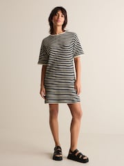 Black/White Mono Stripe Crochet Boxy T-Shirt Dress - Image 2 of 6