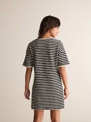 Black/White Mono Stripe Crochet Boxy T-Shirt Dress - Image 3 of 6