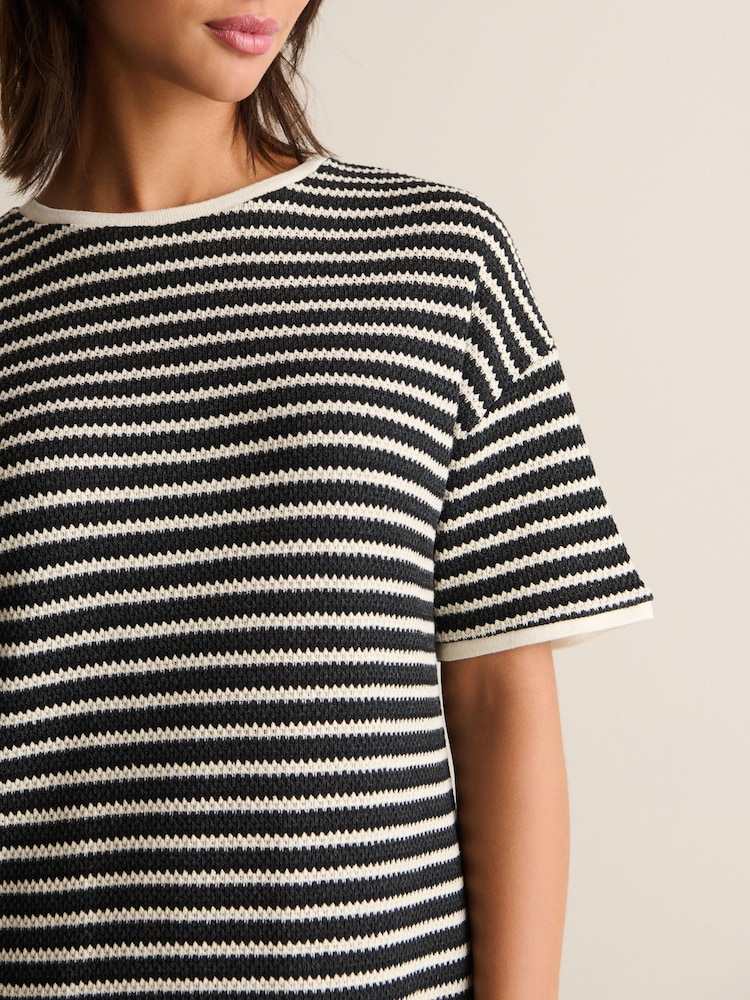 Black/White Mono Stripe Crochet Boxy T-Shirt Dress - Image 4 of 6