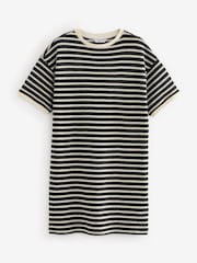 Black/White Mono Stripe Crochet Boxy T-Shirt Dress - Image 5 of 6