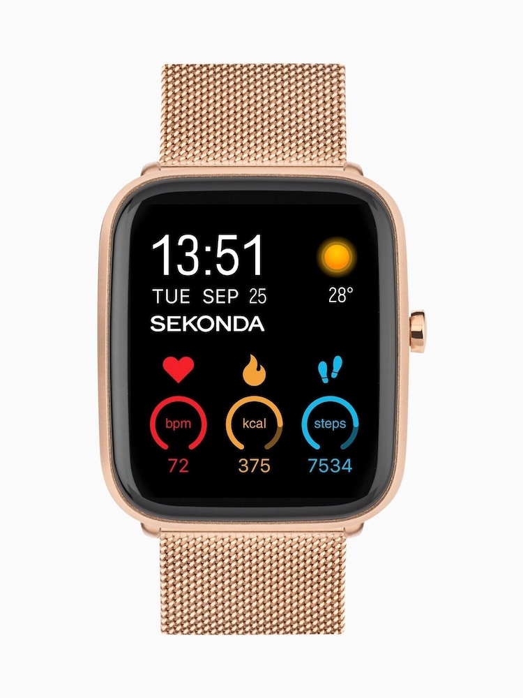 Sekonda Unisex Motion Plus Gold Tone Smart Watch With Case And Stainless Steel Mesh With LCD Dial - Image 2 of 6