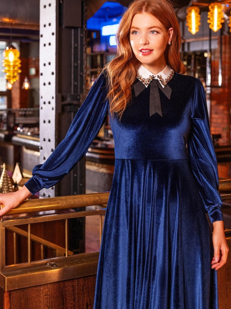 Joe Browns Blue Loretta Velour Dress - Image 2 of 7