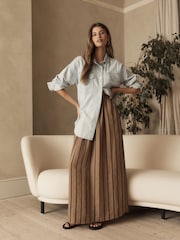 Brown Premium Ramie Blend Stripe Midi Skirt - Image 2 of 6