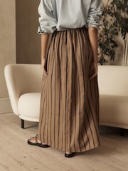 Brown Premium Ramie Blend Stripe Midi Skirt - Image 3 of 6