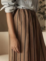 Brown Premium Ramie Blend Stripe Midi Skirt - Image 4 of 6