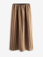 Brown Premium Ramie Blend Stripe Midi Skirt - Image 5 of 6