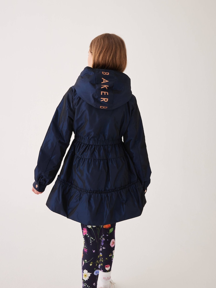 Baker by Ted Baker Navy Shower Resistant Frill Coat - Image 2 of 12