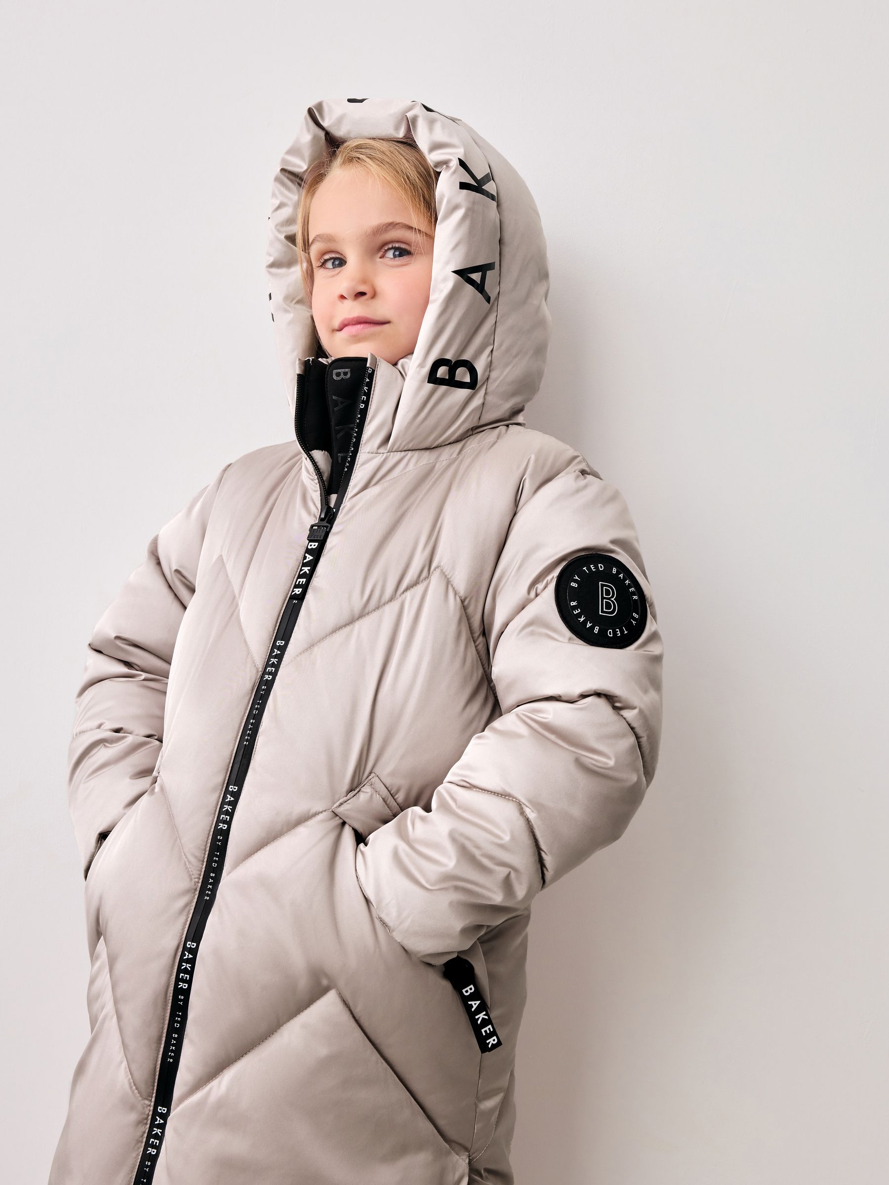 Girls Baker by Ted Baker Shower Resistant Long Padded Coat Pink