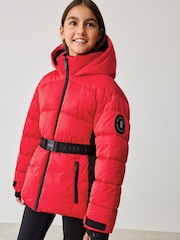 Rot - Baker by Ted Baker – Spritzwassergeschützter, wattierter schwarzer Mantel mit Gürtel - Bild 1 von 14