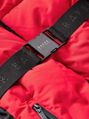Rot - Baker by Ted Baker – Spritzwassergeschützter, wattierter schwarzer Mantel mit Gürtel - Bild 11 von 14