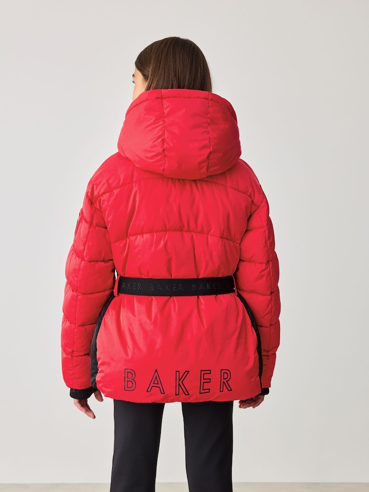 Rot - Baker by Ted Baker – Spritzwassergeschützter, wattierter schwarzer Mantel mit Gürtel - Bild 2 von 14