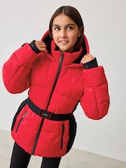 Rot - Baker by Ted Baker – Spritzwassergeschützter, wattierter schwarzer Mantel mit Gürtel - Bild 3 von 14