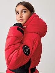 Rot - Baker by Ted Baker – Spritzwassergeschützter, wattierter schwarzer Mantel mit Gürtel - Bild 5 von 14