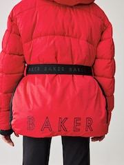Rot - Baker by Ted Baker – Spritzwassergeschützter, wattierter schwarzer Mantel mit Gürtel - Bild 7 von 14