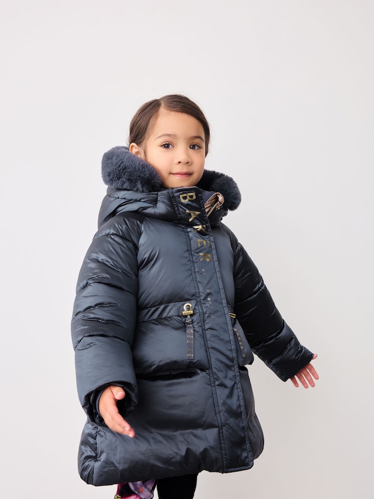 Baker by Ted Baker Navy Pearl Shower Resistant Padded Coat - Image 3 of 16