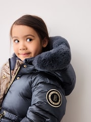 Baker by Ted Baker Navy Pearl Shower Resistant Padded Coat - Image 7 of 16