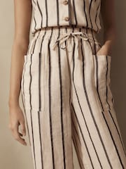 Ecru Ramie Blend Wide Leg Stripe Trousers - Image 4 of 7