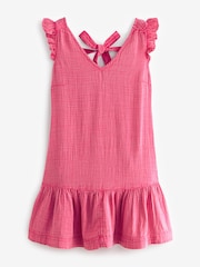 Pink Textured Tie Back Ruffle Sleeve Summer Dress - Image 5 of 6