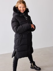 Baker by Ted Baker Shower Resistant Utility Belted Longline Black Parka - Image 1 of 19