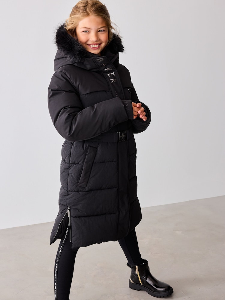 Baker by Ted Baker Shower Resistant Utility Belted Longline Black Parka - Image 1 of 19