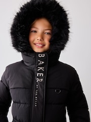 Baker by Ted Baker Shower Resistant Utility Belted Longline Black Parka - Image 11 of 19