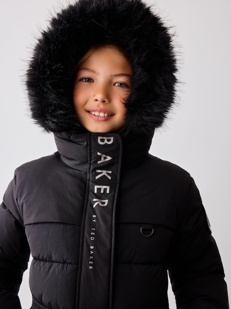 Parka Baker by Ted Baker noire longue à ceinture utilitaire imperméable - Image 11 of 19