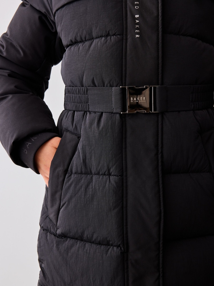 Parka Baker by Ted Baker noire longue à ceinture utilitaire imperméable - Image 12 of 19