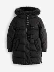 Baker by Ted Baker Shower Resistant Utility Belted Longline Black Parka - Image 13 of 19