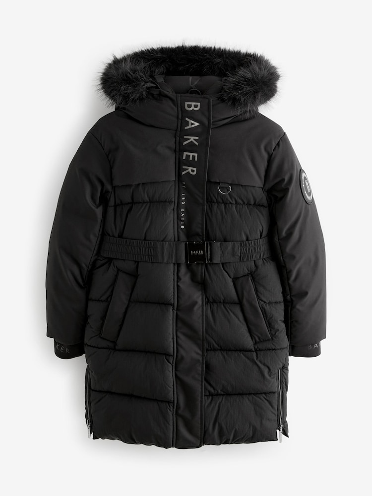 Parka Baker by Ted Baker noire longue à ceinture utilitaire imperméable - Image 13 of 19