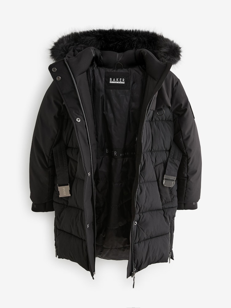 Parka Baker by Ted Baker noire longue à ceinture utilitaire imperméable - Image 14 of 19