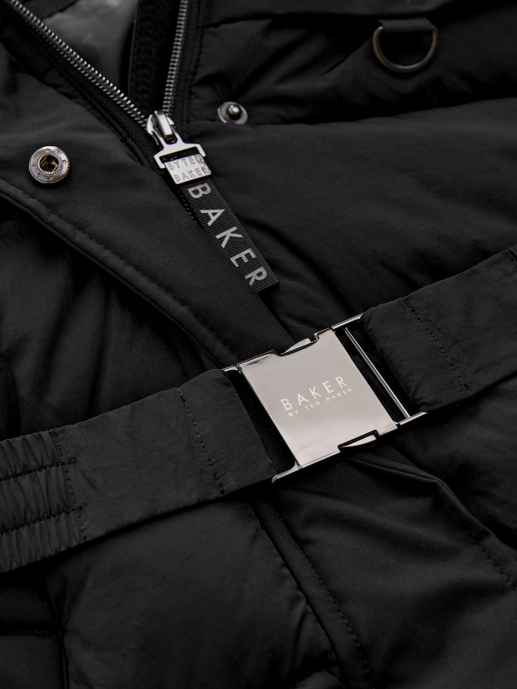 Parka Baker by Ted Baker noire longue à ceinture utilitaire imperméable - Image 15 of 19