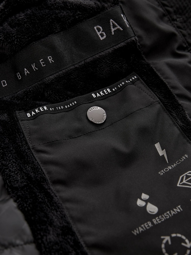 Parka Baker by Ted Baker noire longue à ceinture utilitaire imperméable - Image 16 of 19
