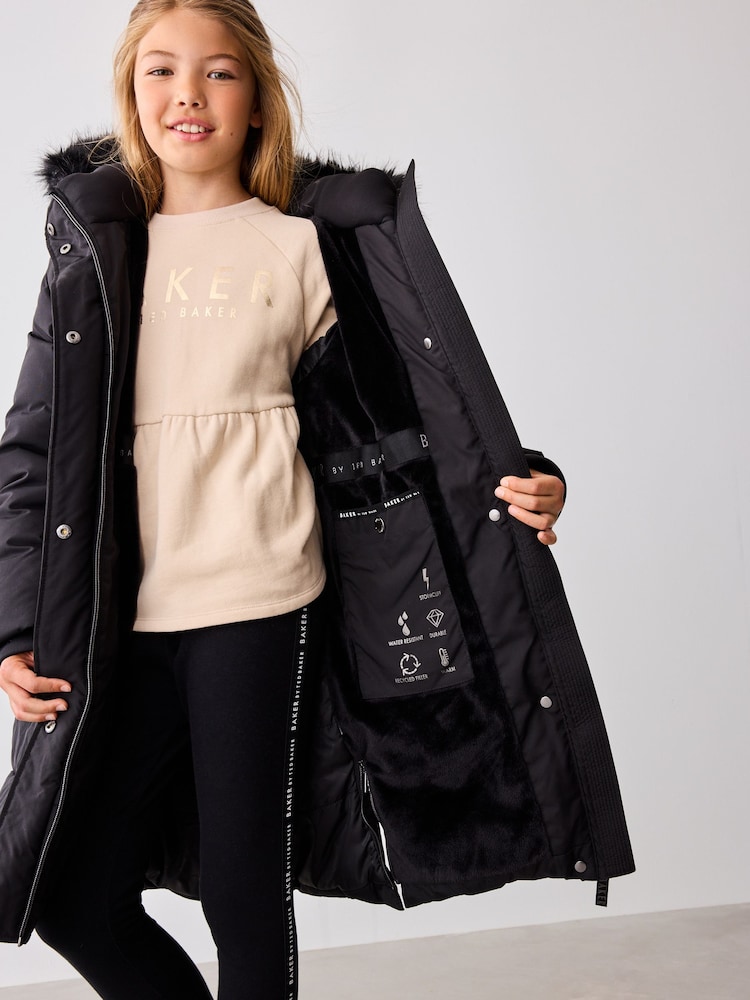 Parka Baker by Ted Baker noire longue à ceinture utilitaire imperméable - Image 7 of 19