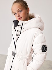 Baker by Ted Baker Cream Shower Resistant Padded Belted Parka - Image 4 of 14