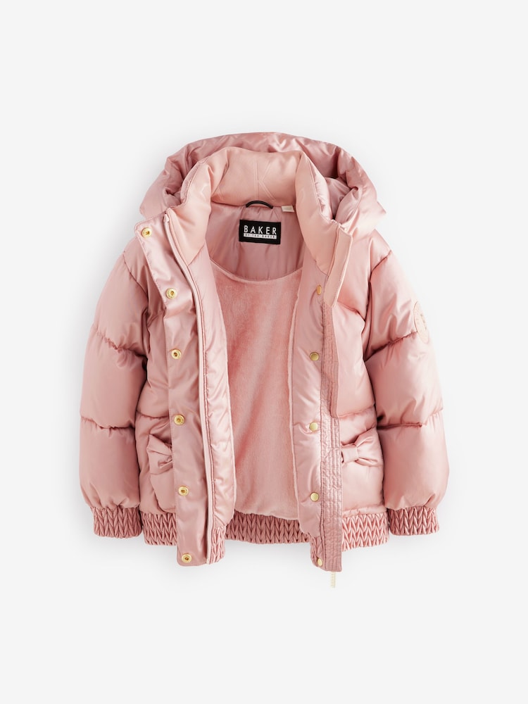 Baker by Ted Baker Pink Shower Resistant Bow Pocket Padded Coat - Image 11 of 17
