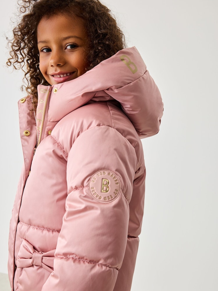 Baker by Ted Baker Pink Shower Resistant Bow Pocket Padded Coat - Image 4 of 17