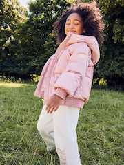 Baker by Ted Baker Pink Shower Resistant Bow Pocket Padded Coat - Image 7 of 17