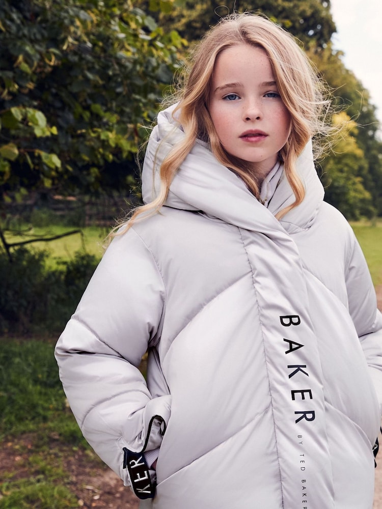 Baker by Ted Baker Shower Resistant Silver Pearl Branded Padded Coat - Image 1 of 11