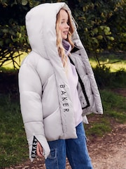 Baker by Ted Baker Shower Resistant Silver Pearl Branded Padded Coat - Image 2 of 11