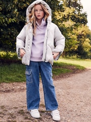 Baker by Ted Baker Shower Resistant Silver Pearl Branded Padded Coat - Image 3 of 11